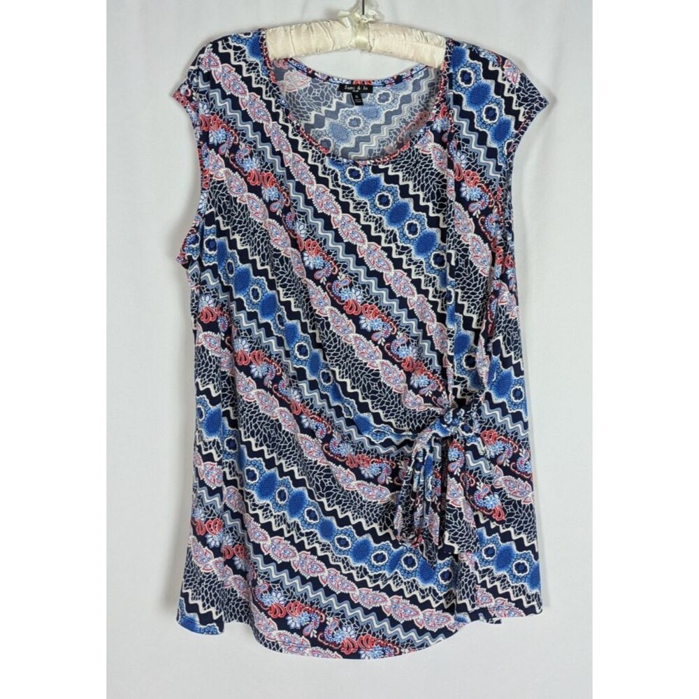Sami & Jo Plus Size 3X Chevron Mixed Print Top Short Sleeve Side Knot Blouse